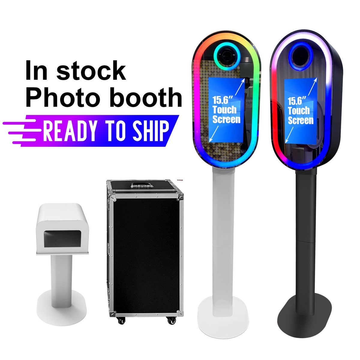 Mirror photo booth machine with halo ring light frame